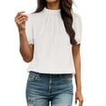 thumbnail image 1 of WEIYLL Ladies T Shirts Solid Temperament Loose Short Sleeve Mock Neck Ruffles White Tops Sizes L, 1 of 5
