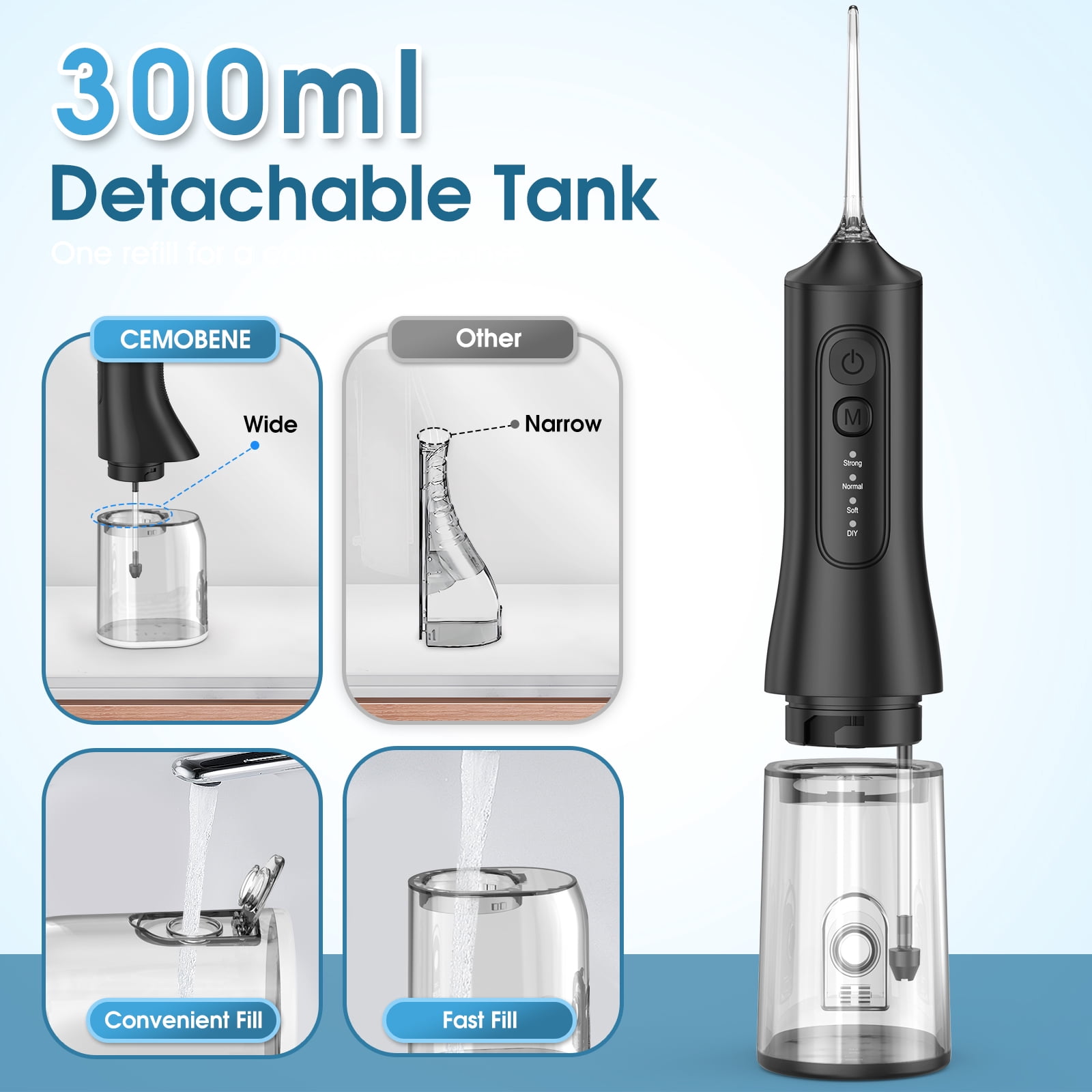 Water Flosser,Irrigador Dental with 4 Modes,4 Jet Tips, 300ML Tank & IPX7 Waterproof Water Flossers for Teeth-Muzpu(Black)