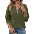 thumbnail image 2 of Aobny Long Sleeve Trendy Tops for Women 2025 1/4 Zip Crew Neck with Pocket Green Sweatshirts Cool Shirts,XXL, 2 of 6