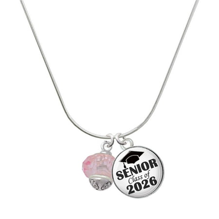 Delight Jewelry Silver-tone Pink Faceted Glass Spinner – Silvertone Senior Class of 2026 Dome Necklace 18