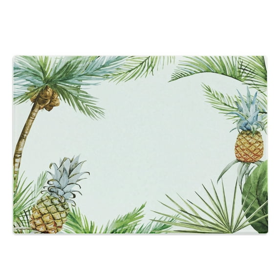 Pineapple Cutting Board, Watercolor Tropical Island Style Border Print Exotic Fruit Palm Trees and Leaves, Decorative Tempered Glass Cutting and Serving Board, Large Size, Multicolor, by Ambesonne