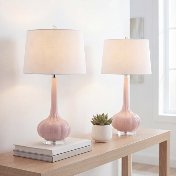 JONATHAN Y Bette 28.5" Glass Teardrop LED Table Lamp, Pink (Set of 2), JYL1079A-SET2