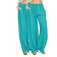 thumbnail image 3 of Eiyaclvo 2 Pack Linen Pants for Women Lounge Drawstring Elastic Waisted Palazzo Pants Loose Comfy Wide Leg Pants Casual Summer Beach Trousers with Pockets, 3 of 6