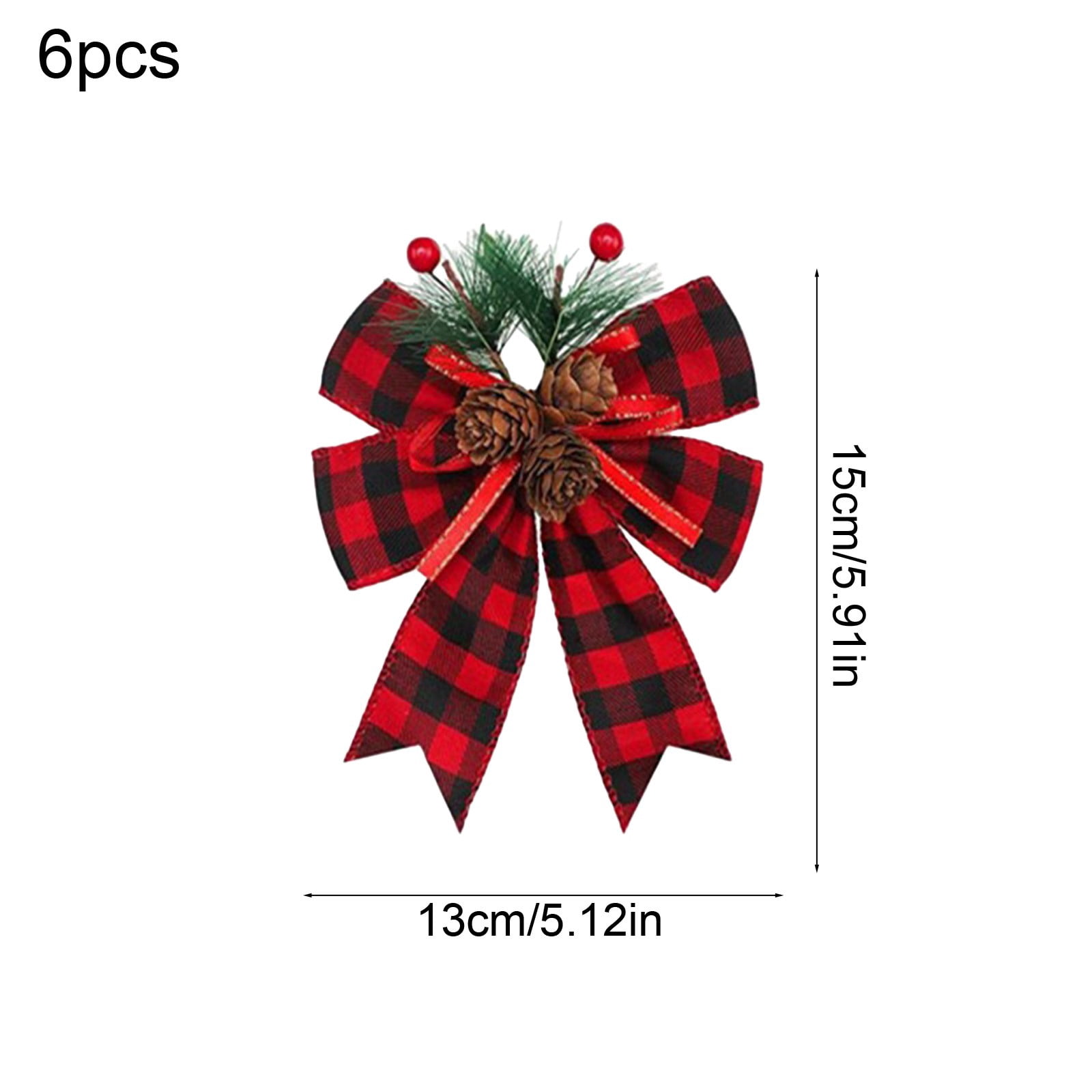 Cadorn 6 PCS Christmas Tree Bow Ornaments, Velvet Hemmed Ribbon Bows Handcrafted Festive Tree Accents for Xmas Holiday Decorations