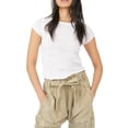 thumbnail image 1 of EYIIYE Hauts Basiques Unis pour Femmes, Blouses Ajustées à Col Rond, T-shirt à Manches Courtes, Ourlet Roulé, Hauts Courts pour Adolescentes pour l'Été, 1 of 5