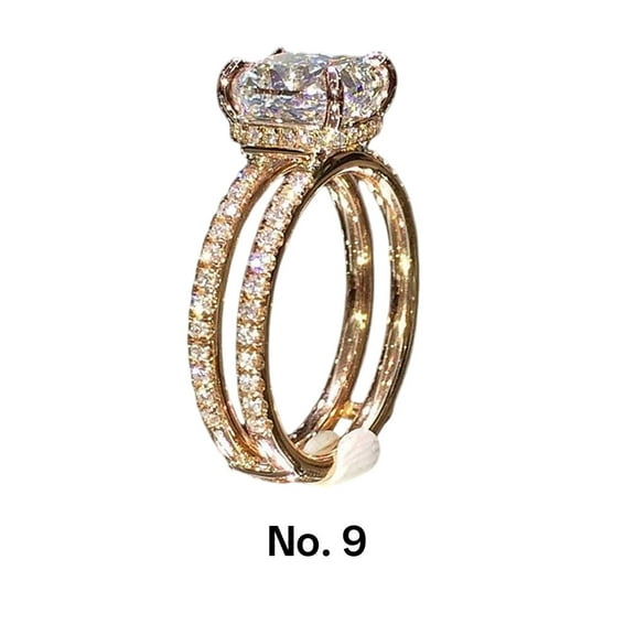 DESIGNICE Silver Rings,14K Gold-Plated Luxurious Feel Rings for Women,Double-Layer Diamond Setting Womens Rings,9