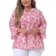thumbnail image 1 of Blusa floral de mujer de talla grande Agnes Orinda con pliegues, cuello en V y mangas 3/4, 3X, rosa oscuro, 1 of 6