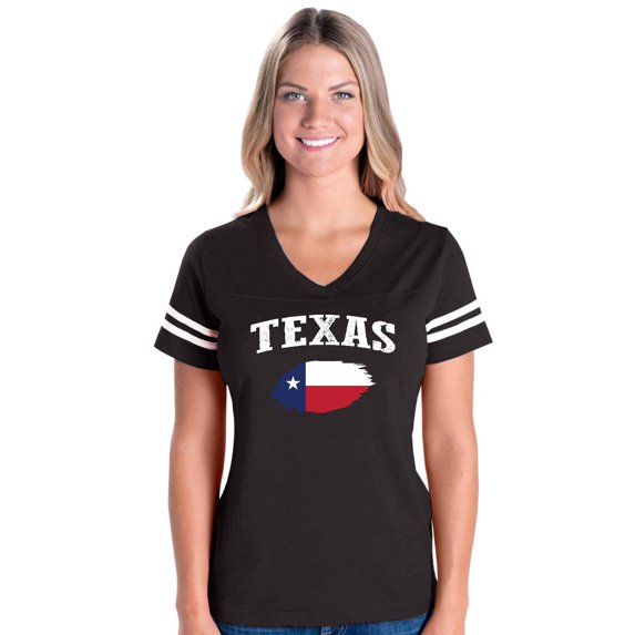 Womens Texas Flag Football V-Neck T-Shirt