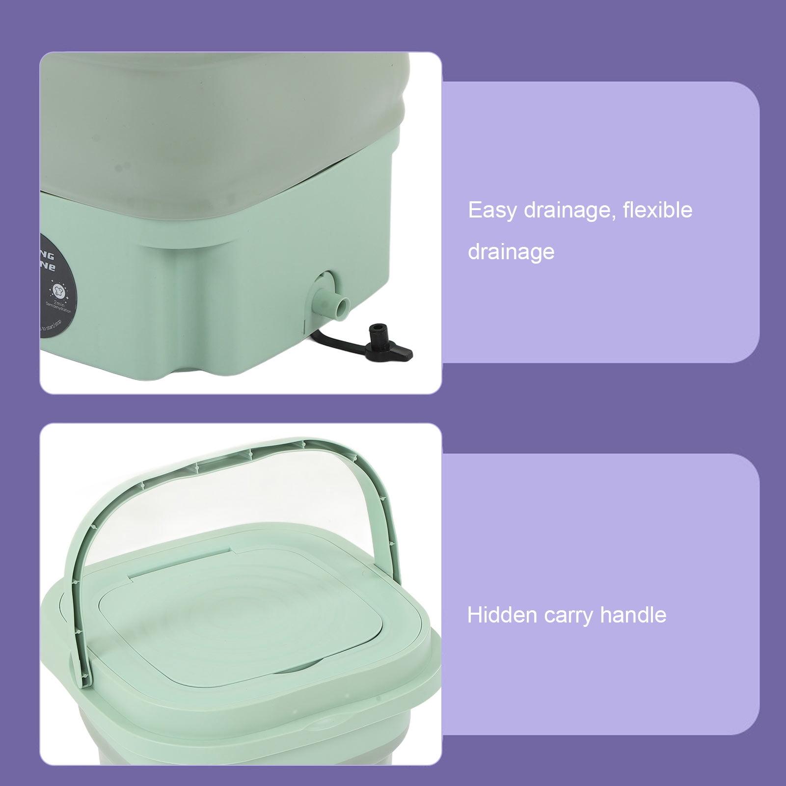 Yajisi Portable Foldable Washing Machine 8L Large Capacity Low Noise Mini Small Washer for Home Apartment Travel 100-240V Mint Green 12.2 x 12.2 x 8.6 inches / 31 x 31 x 22 cm