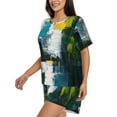 thumbnail image 2 of Daiia Abstract Brushstrokes Green Blue Pattern Womens Pajama Sets Short Sleeve Pajamas for Women Sets Soft Lounge Sets Casual Round Neck Sleepwear PJS-Medium, 2 of 7