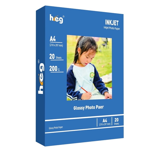 HEG White Inkjet A4 Photo Paper for Printing Glossy 8.25X 11.70 Inch 200g/m 20 Sheets Packing(1 Pack)