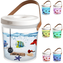 Rechargeable Portable Fish Tank with Lid, Small Plastic Desktop Aquarium Kit with 7 Color LED Light & Quiet Pump, Oxygen-Injected Fish Tank Kits, Travel Goldfish Tank Starter Kit