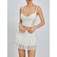 thumbnail image 5 of Women´s 2 Piece Summer Outfits White V Neck Lace Floral Cami Tops Tiered Ruffle Skirt Set, 5 of 10
