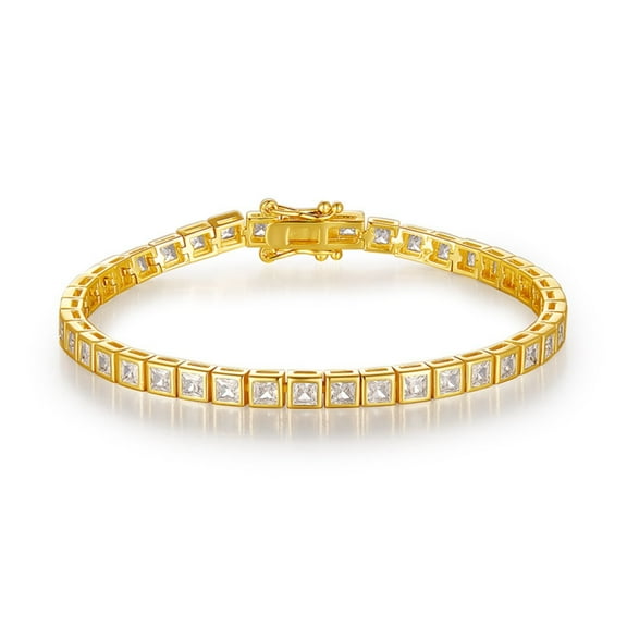 4MM Silver Moissanite Tennis Bracelets for Women D Color VVS1 Clarity Princess Cut Gold Diamond Bracelet for Anniversary Birthday Prom 6.5-8.5 Inch