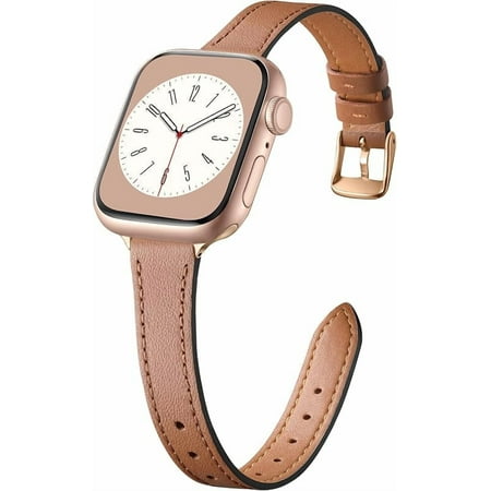 MUKO Slim Leather Band Compatible with Apple Watch Bands for Women 40mm 38mm 41mm 42mm 44mm 45mm 46mm, Top Grain Genuine Leather Strap Thin Wristband for iWatch Series 11 10 SE 9 8 7 6 5 4 3 2 1