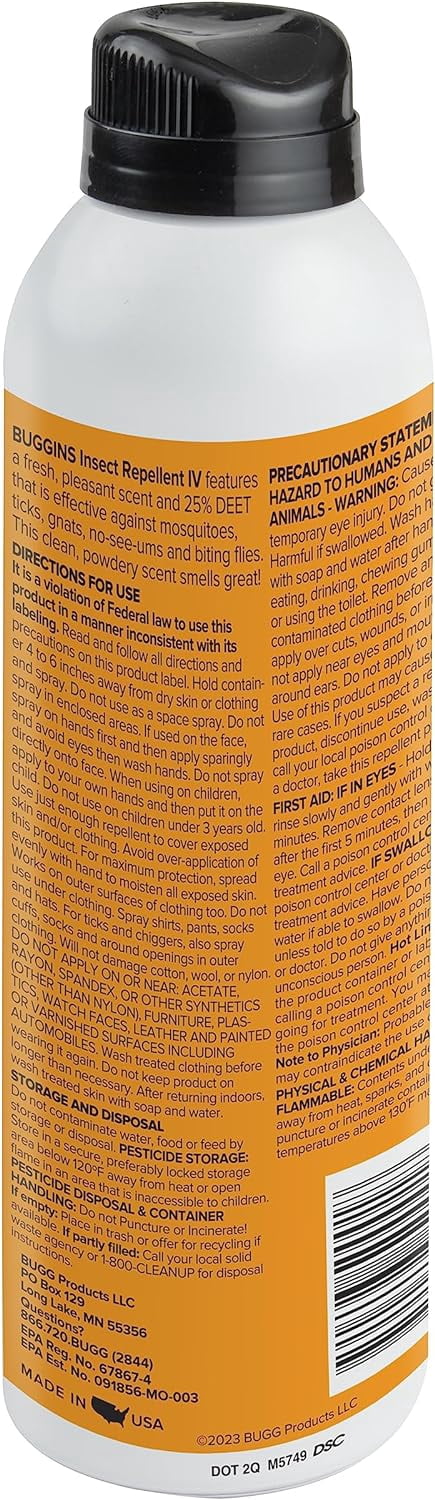 Bugg Products LLC Buggins IV Performance Insect Repellent Spray - 25% DEET, Powdery Scent - 6 oz