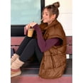 thumbnail image 4 of Women Winter Oversized Puffer Vest Light-Weight Stand Collar Sleeveless Padded Puffy Jackets with Pockets Dark Brown L, 4 of 9