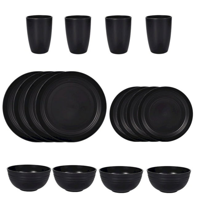 YOPTOP 16 Pack Wheat Straw Dinnerware Sets Dishwasher Microwave Safe Dishes Set Unbreakable Lightweight Plastic Cup Plates and Bowls Sets Reusable Tableware Set for Kids Camping Party Kit