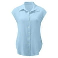 thumbnail image 4 of CHOK Linen Shirts for Women Button down Short Cap Sleeve Blouse Loose Comfy Fitted V Neck Collared Causal Basic Shirts for Work (Large  Light Blue 49), 4 of 6