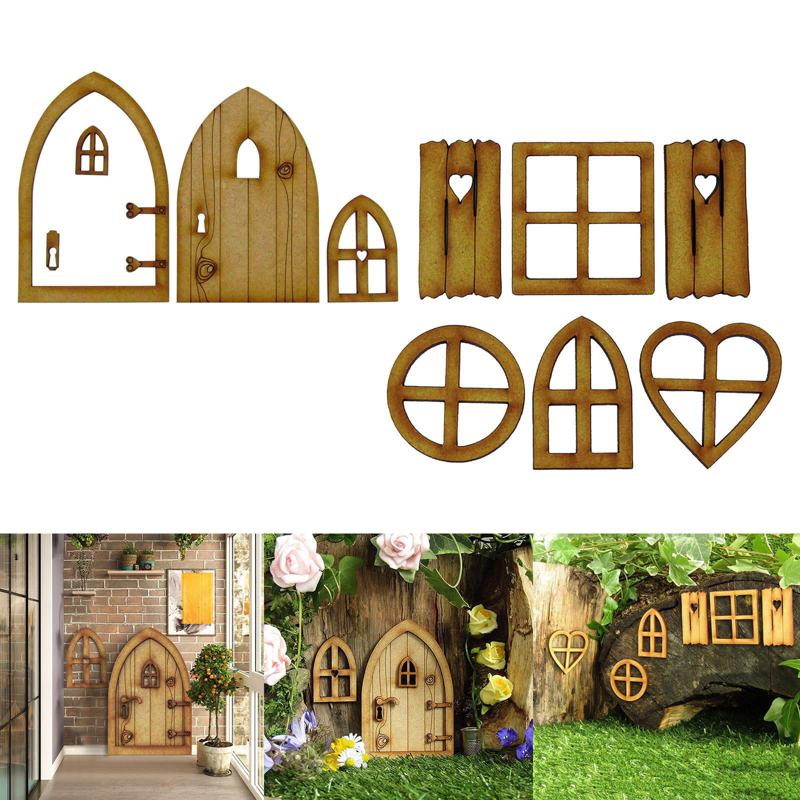 Puerta marrón pintado a mano Puertas de hadas y elfos de jardín caprichosas Detalles encantadores Decoración de jardín miniatura para exteriores 