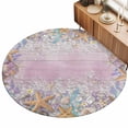 thumbnail image 2 of Large Round Rug 8Ft, Summer Beach Starfish Non-Slip Washable Circle Rugs Carpet, Pink Coastal Ocean Conch Wood Grain Indoor Outdoor Rug Floor Mats Throw Runner for Bedroom Living Room Bathroom, 2 of 8