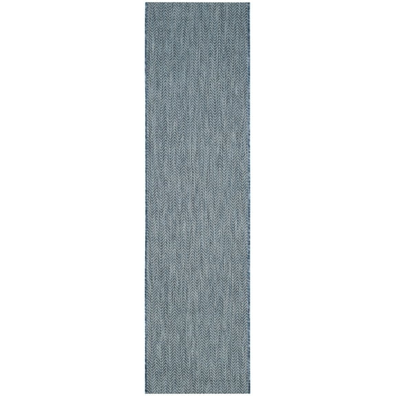 SAFAVIEH Courtyard Morven Chevron Stripes Indoor/Outdoor Runner, 2'3" x 12', Navy/Grey