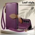 thumbnail image 3 of For Samsung Galaxy S26 Wallet Phone Case,PU Leather Flip Fold Kickstand,With Wrist Strap+Shoulder Strap,Card Holder,Zipper Pocket,Leaf Design Magnetic Closure Shockproof Durable Case,Purple, 3 of 16