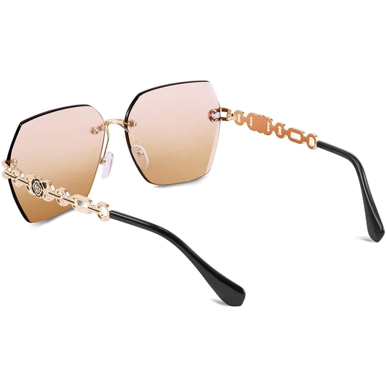 Classic Rimless Sunglasses Women Metal Frame Diamond Cutting Lens FEISEDY, Rimless Sunglasses, B2567, Diamond Cutting Ocean  main image 4