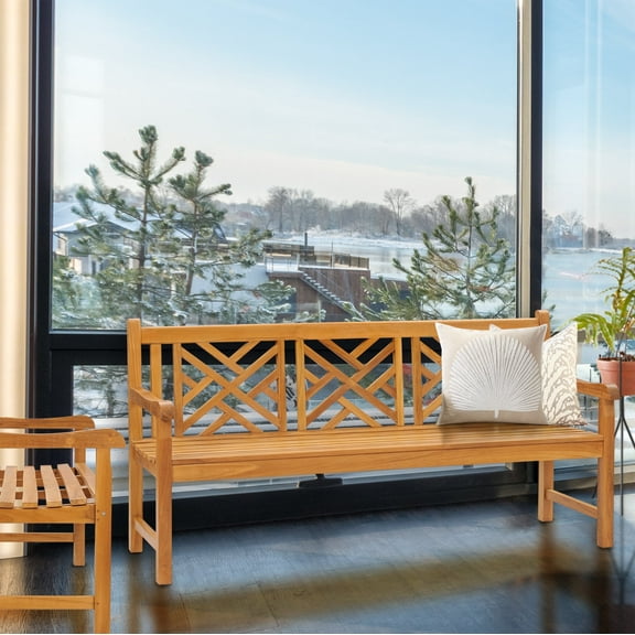 Teak Wood Chippendale Triple Outdoor Patio & Garden Bench