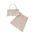 thumbnail image 3 of 2Pcs Kids Summer Outfit, Solid Color Ribbed Halter Neck Sleeveless Crop Tops + Short Slit Skirt for Girls, 2-7 Years, 3 of 10