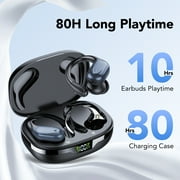 Wireless Earbuds Bluetooth Headphones with Earhooks, 60H Playtime LED Display, Deep Bass Over Ear Buds, IPX7 Waterproof Sport Earphones Built-in Mic for iPhone Android Running Gym, Black