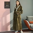 thumbnail image 3 of Lu's Chic Women's Plush Long Robe Soft Fuzzy Fleece Long Sleeve Bathrobe Fluffy Maxi Loungewear Cozy Winter Thick Thermal Warm Lounge Bath SPA Shawl Collar Dressing Gown Olive X-Large, 3 of 3