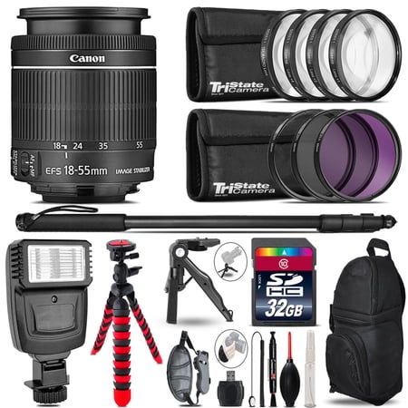 Canon 18-55mm IS STM + Slave Flash + MACRO  UV-CPL-FLD - 32GB Accessory Bundle