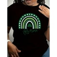 thumbnail image 1 of Camiseta básica para mujer de veranoLucky Mama" St. Patrick's Day Women's T-Shirt - White, Rainbow Bridge & Four-Leaf Clover Print, Round Neck, Short Sleeve, Spring/Summer Casual TopFather's Day, Mo, 1 of 6