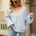 thumbnail image 2 of Lilgiuy Women Autumn And Winter Knit Stripe Print Crewneck Pullover Sweater,Blue,4(S) Fall Fashion 2022 Spring Winter, 2 of 5
