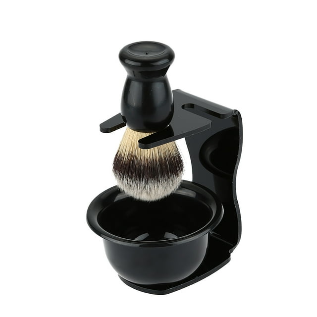 Kit de Brosses à Raser 3 en 1 Cadre de Rasage Base + Bol de Savon à Raser + Bol de Rasage Design Moderne Poils Brosse à Raser Matériaux Acryliques Outil de Nettoyage de Rasage