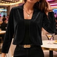 thumbnail image 5 of Women's Crop Cardigans Soft Velvet Party Dressy Casual Open Front Lightweight Long Sleeve Shrugs, Black M, 5 of 8