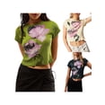 thumbnail image 2 of Suagox Women's Summer Casual Crop Tops Short Sleeve Crewneck Flower Print Short T-shirt, 2 of 8