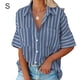 thumbnail image 3 of Qarigey Camisa de mujer Media manga a rayas Blusa con bolsillos Camisa de media manga a rayas Botón con cuello en V Top Prendas para la parte del cuerpo azul marino S Qarigey AP003125-21, 3 of 6