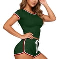 thumbnail image 4 of Maqroz Women 2 Piece Outfits Sets Summer Short Sleeve Crew Neck Cropped Top and Shorts Set Drawsting Elastic Waist Casual Vacation Travel 2026 Green XL, 4 of 6