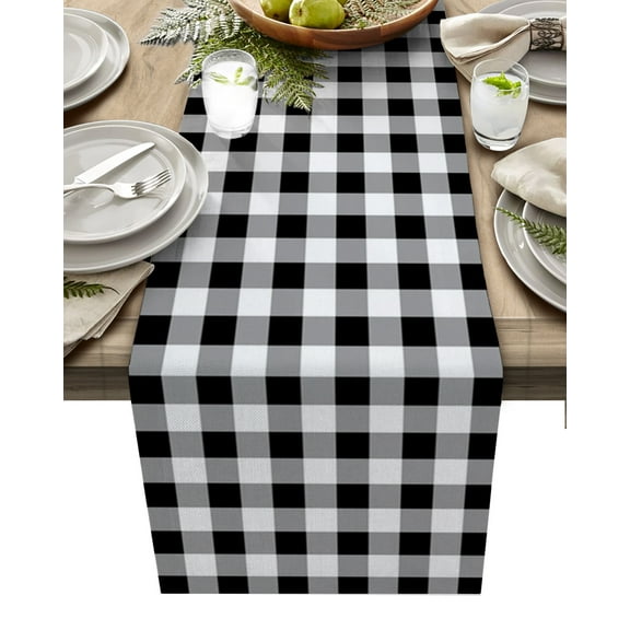Farmhouse Checkered Table Runner Black White Buffalo Plaid Tablerunners 13 x 70 Inch, Table Decorations Tabletop Scarf for Summer Gathering Holiday Farmhouse Kitchen Dining Decor
