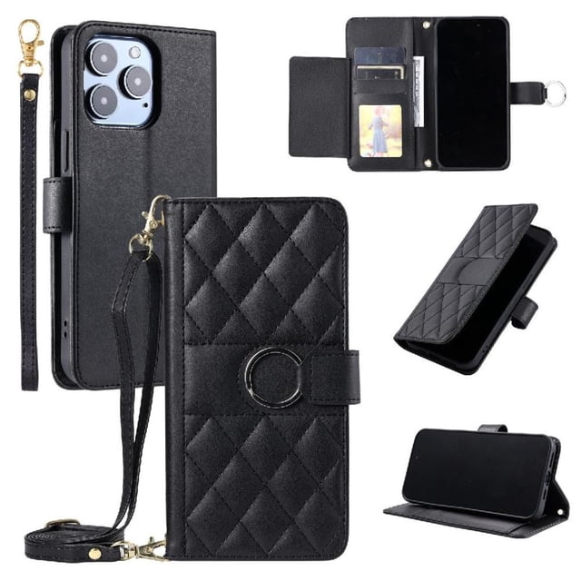 Funda tipo billetera GANGXUN para iPhone 14 Pro – Tapa abatible con correa para mujer