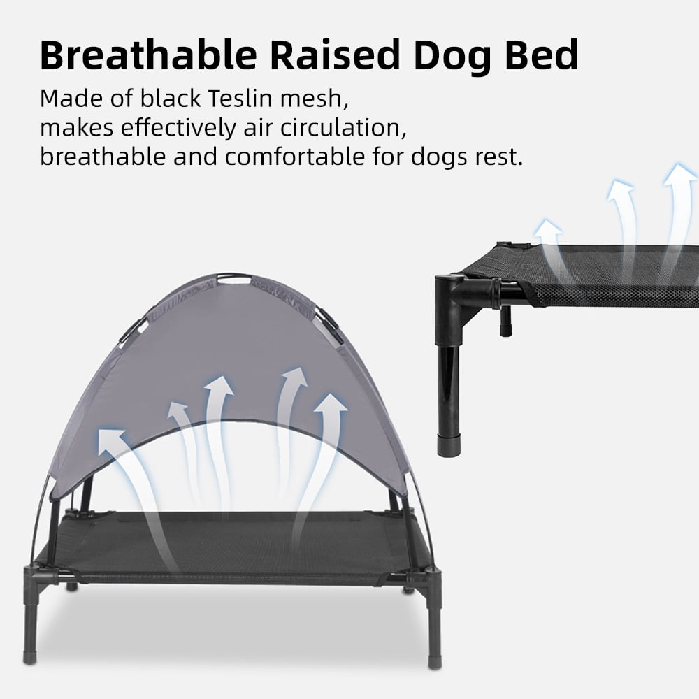 Outdoor Elevated Dog Bed with Canopy, 30x24inch Waterproof Raised Pet Bed with Breathable Mesh Portable Dog Cot for Camping, Backyard, Travel