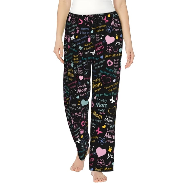 Fotbe I love you Mom Pantalones de Pijama para Mujer, Pantalones de Dormir, Pantalones Pj con Cordón y Bolsillos-Medium