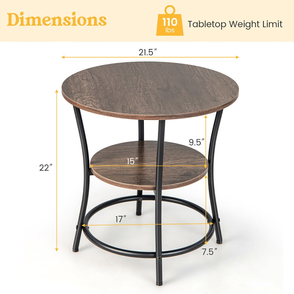Finihen End Table, 2-Tier Round End Table with Open Storage Shelf and Sturdy Metal Frame, Sofa Side Table, Bed Side Table, for Living Room, Bedroom, Natural Finihen End Table, 2-Tier Round End Table with Open Storage Shelf and Sturdy Metal Frame, Sofa Side Table, Bed Side Table, for Living Room, Bedroom, Natural