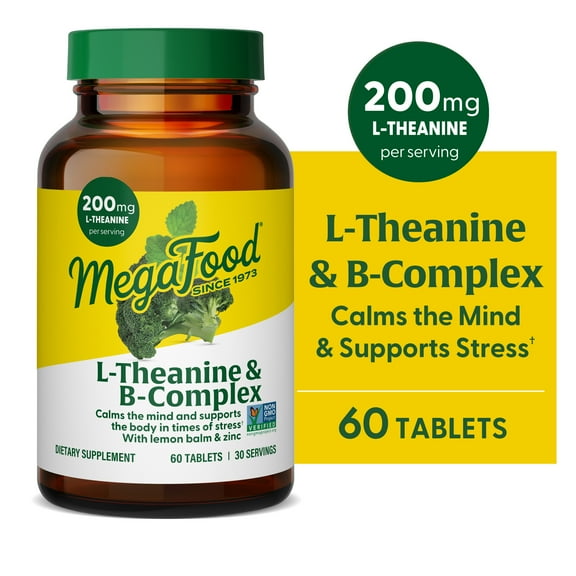 MegaFood L-Theanine & Vitamin B Complex - 200 mg L-Theanine - Zinc - Vegan - 30 Servings