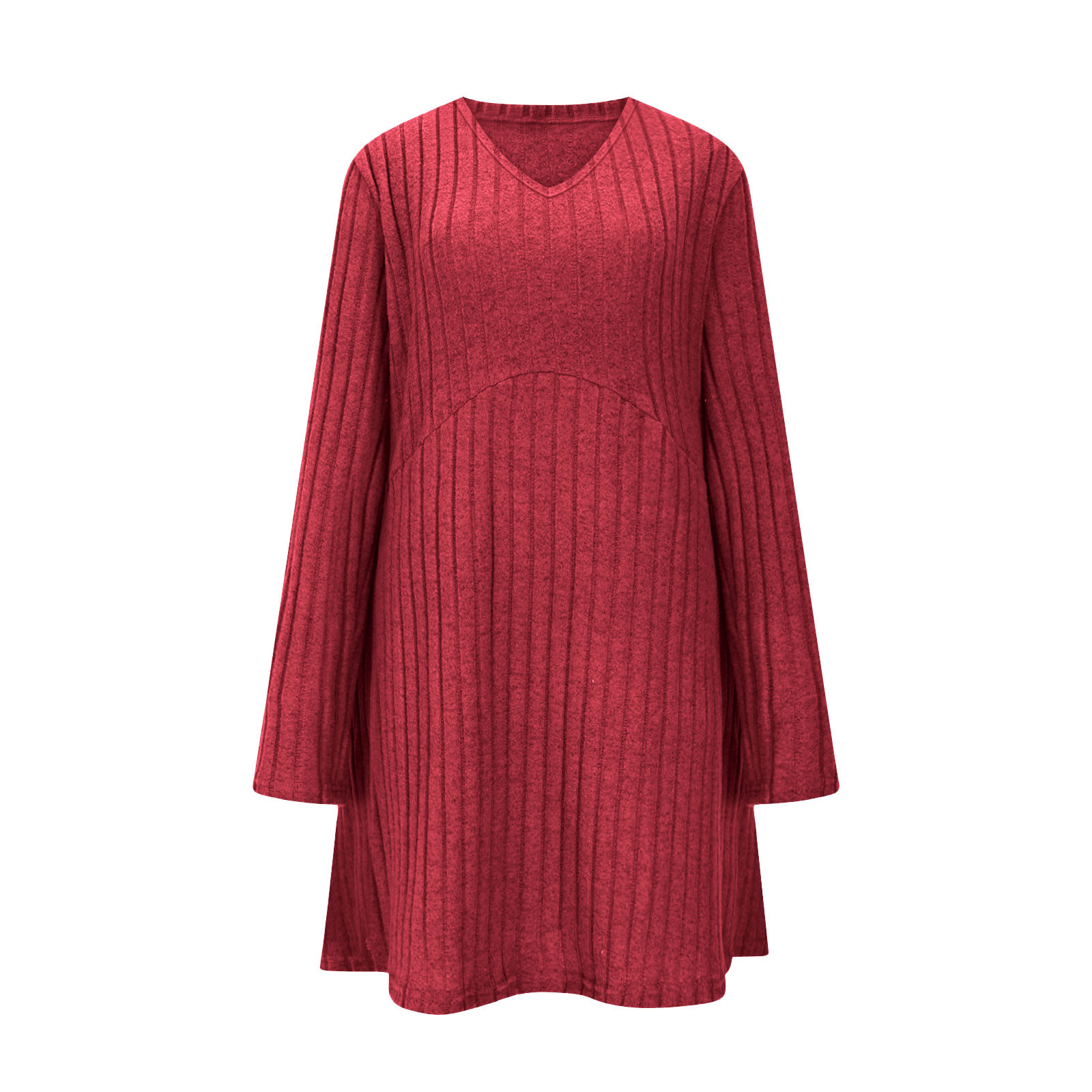 empire waist sweater dress Women's Long Sleeve V-Neck Casual Babydoll With Pockets, Soft Knit Fall Dress (S-Plus) Women Long Sleeve Dress allowing statement accessories to command attention V Neck Empire Waist Dress