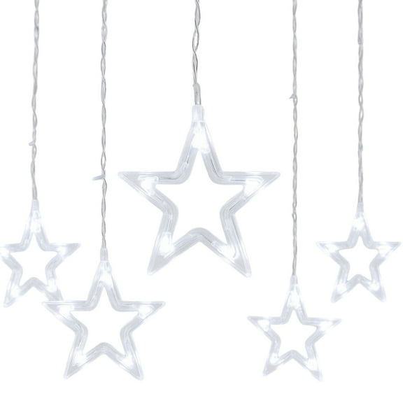 Elegani 138 LED Star Curtain Light – White Hanging String Lights with 12 Stars, 8 Lighting Modes