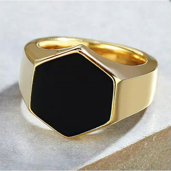 QQTDFG Men Women Pinky Ring Stainless Steel Hexagon Band Wedding Enamel Gift Size 7-13-Silver-7