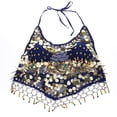 thumbnail image 4 of Sujetador de danza del vientre con purpurina tribal y borlas de lentejuelas y diamantes de imitación D azul real, 4 of 8